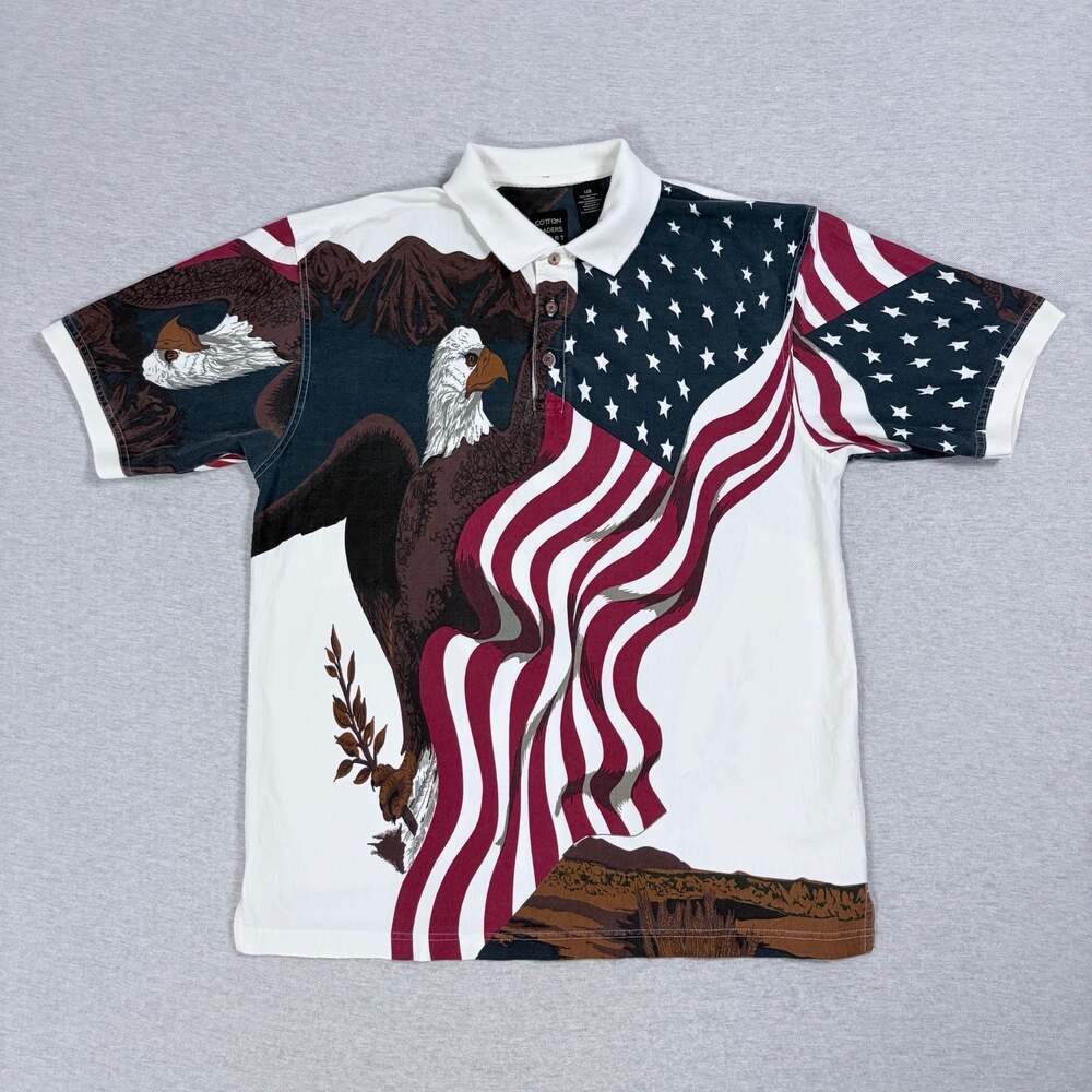 Cotton Traders Sport Men's Large American Flag Eagle Polo Shirt